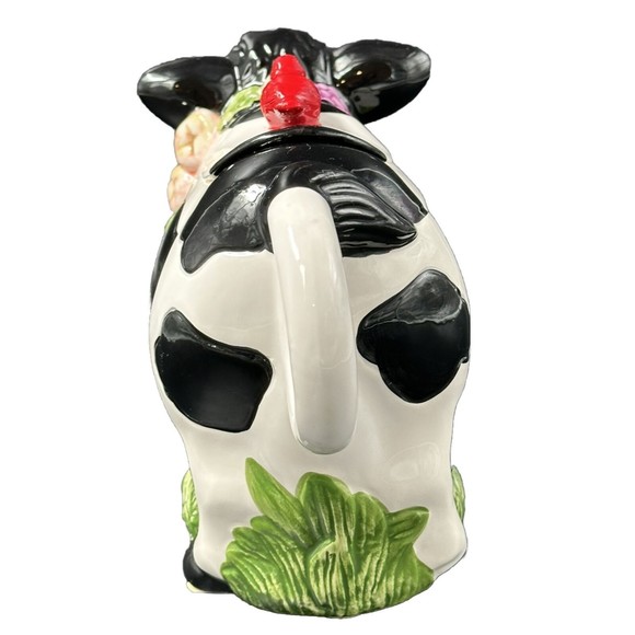 Wangs Vintage Black and White Cow Teapot with Red Bird on Lid Tail is Handle - Picture 4 of 8